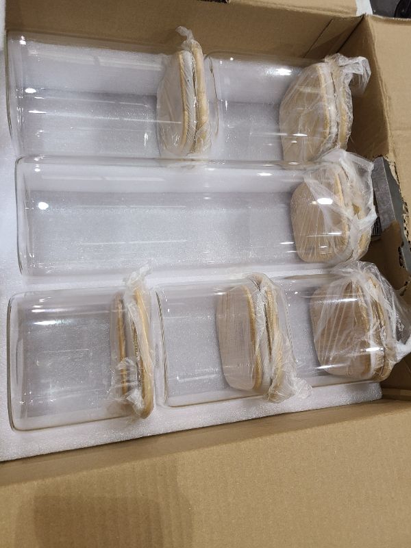 Photo 1 of 6Pcs Glass Storage Containers with Lids, Clear Food Jars Fits for Pantry, Coffee Bar, Square Airtight Canisters for Organizer Pasta, Sugar, Cerea, Coffee Bean