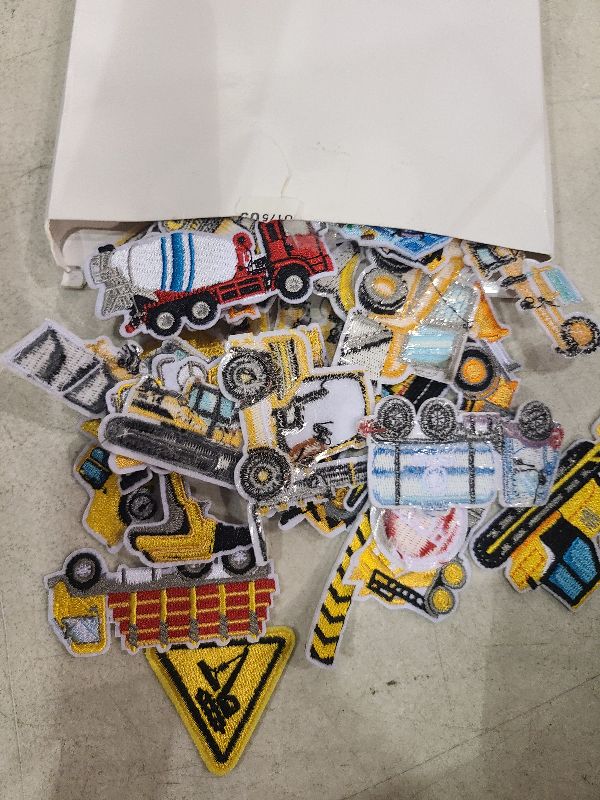 Photo 1 of Hotop 48 Pcs Kids Engineering Vehicle Iron on Patches Embroidered Appliques Sew on DIY Patch Construction Vehicles Car Truck Decor Patch for Clothing, Jackets, Bags, Backpacks, Hats, Arts Craft Emblem
