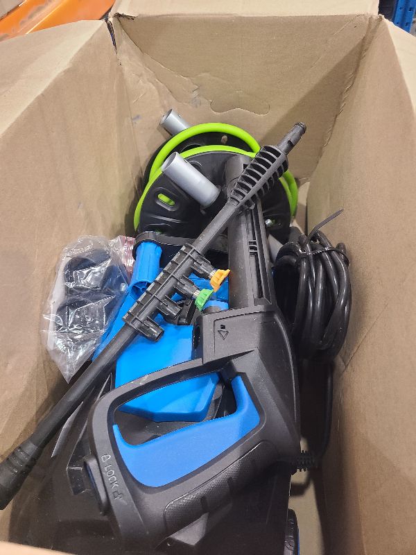 Photo 1 of 4800 PSI Electric Pressure Washer- 4.0 GPM High Power Washer with 33FT Hose Reel, 4 Spray Tips and Soap Bottle for Car Washing, Fence Cleaning, Patio Maintenance?Upgraded?(Blue)