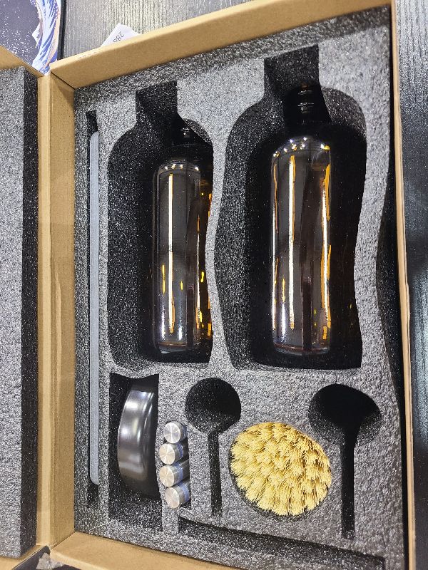 Photo 1 of [Luxury] Kitchen Soap Dispenser Set - 16OZ Amber Glass Bottle, Stainless Steel Pump, Instant Dry Tray, Waterproof Labels, Non-Slip Silicone Pad, and Dish Brush | Upgrade for Your Kitchen and Bathroom