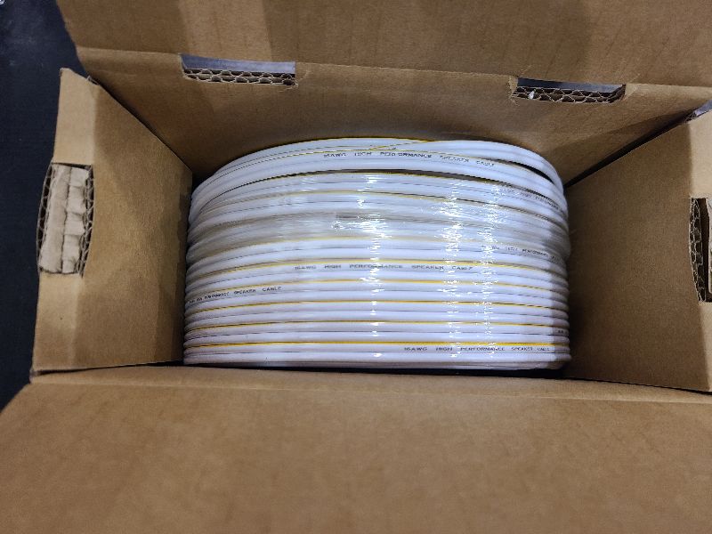 Photo 1 of 16AWG Speaker Wire 150 FT, 16/2 Gauge Audio Speaker Wire, for Car Speakers Stereo, Home Theater, Automotive Wire, White Jacket with Yellow Polarity Marker, CCA, 2 Conductors Electrical Wire