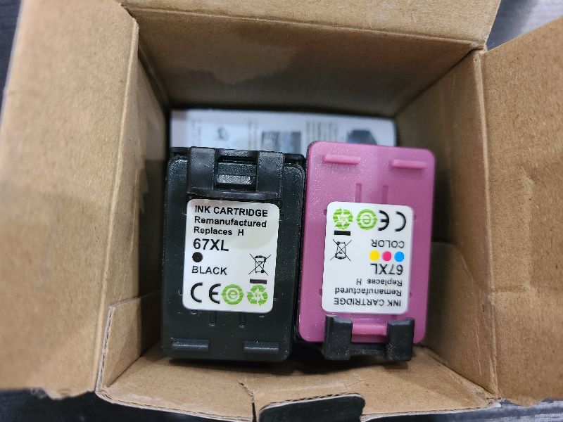 Photo 1 of 67XL Printer Ink Replacement for HP 67 Ink cartridges Black/Color Combo Pack Remanufactured for DeskJet 2700 2700e 2755e 2755 4155e Envy 6055e 6055 6000 6400 6455e 6475 6452 6458 (2 Packs)