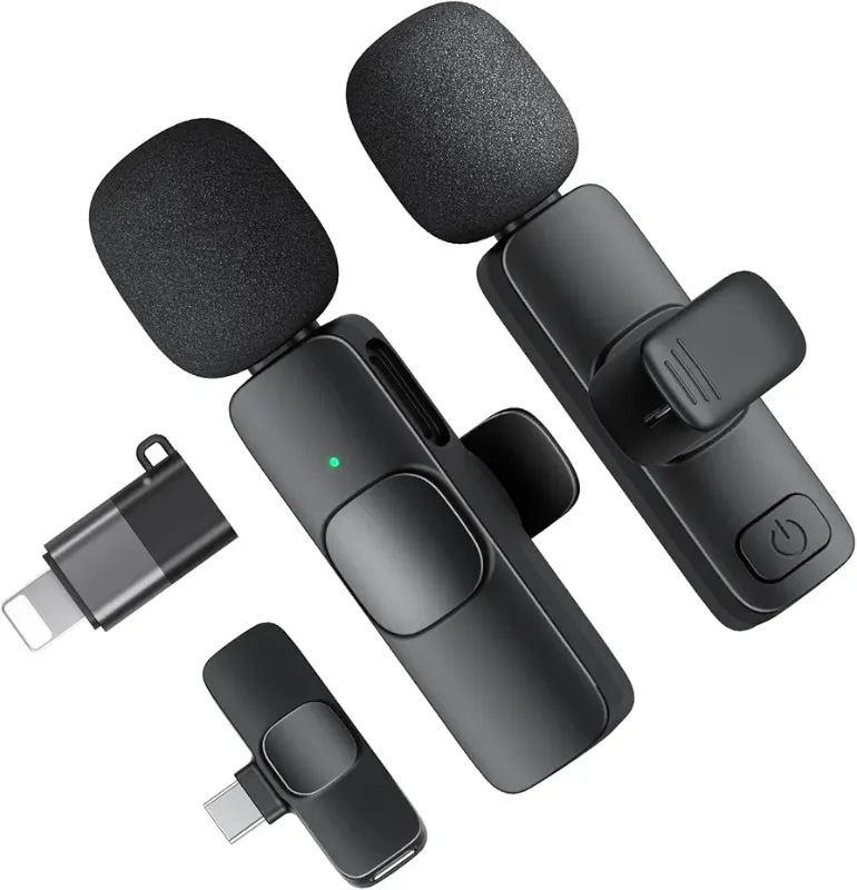 Photo 1 of 2 Pack Wireless Lavalier Microphone, Lapel Mic Plug and Play Wireless Mic Noise Reduction Microphone for Video Recording Interview Podcast Vlog YouTube Tiktok