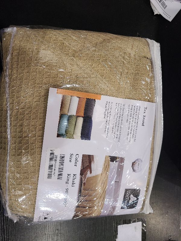 Photo 1 of Tex Trend 100% Cotton Blankets King Size – Durable and Versatile Waffle Weave Blankets for Year Round Coziness – Breathable & Lightweight - Khaki (90”x108”)