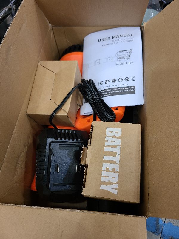 Photo 1 of Leaf Blower, 21V Cordless Electric Blower with 2 2.0Ah Batteries and 1 Hour Fast Charger, Lightweight Leaf Blower for Patio Cleaning, Lawn Care, Blowing Fallen Leaves and Dust, etc.