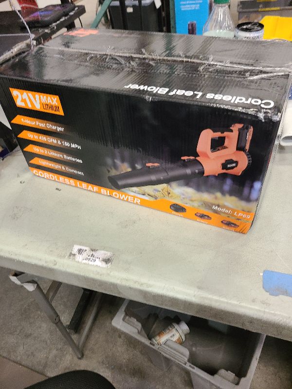 Photo 1 of Leaf Blower, 21V Cordless Electric Blower with 2 2.0Ah Batteries and 1 Hour Fast Charger, Lightweight Leaf Blower for Patio Cleaning, Lawn Care, Blowing Fallen Leaves and Dust, etc.