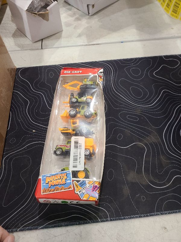 Photo 1 of ANDOLO Mini Construction Trucks Toys, Small Construction Toys 6Pcs Vehicles Tractor Toys Sand Vehicle Playset Forklift Roller Dump Truck Tractor Excavator Bulldozer