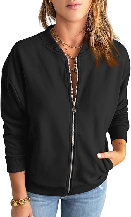 Photo 1 of GeGekoko Womens Zip Up THIN Sweatshirts Jackets Long Sleeve Casual Loose Outwear with Pockets