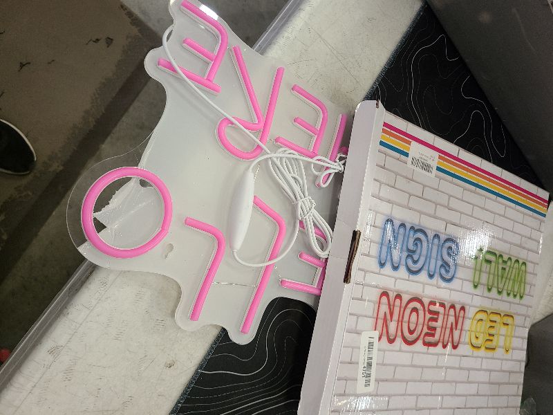 Photo 1 of Hello There Neon Sign for Wall Decor, Dimmable Hello Here Catwoman Neon Signs 13.78"×10.63", Controllable Lighting Pink Letters Neon Lights Signs for Man Cave Bedroom Bar Pub Decoration