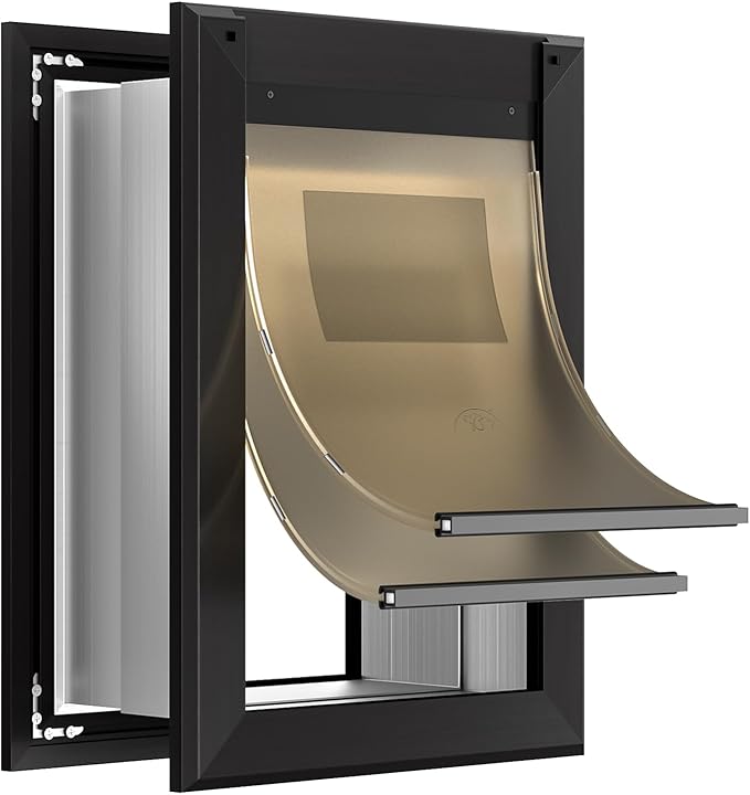 Photo 1 of Door for Wall, Heavy Duty Dog Door with Aluminum Frame and Telescoping Tunnel, Two Magnetic Flaps and Two Sliding Lock Panels, Up to 220lbs, Black.
