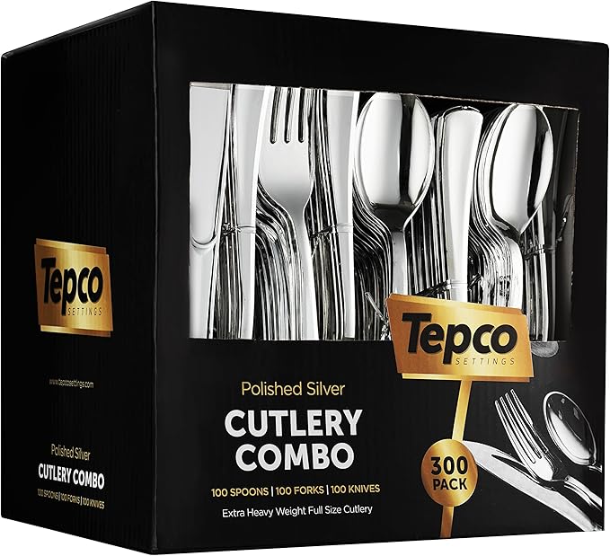 Photo 1 of 300 Plastic Silverware Set - Silver Cutlery Set - Disposable Flatware Set - 100 Forks - 100 Spoons - 100 Knives 