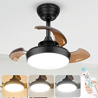 Photo 1 of 22 Inch Ceiling Fans with Lights, Retractable Ceiling Fan with Lights and Remote, Low Profile Flush Ceiling Mount Fan with 3CCT, Dimmable Black Ceiling Fan for Bedroom Living Room Kitchen Office