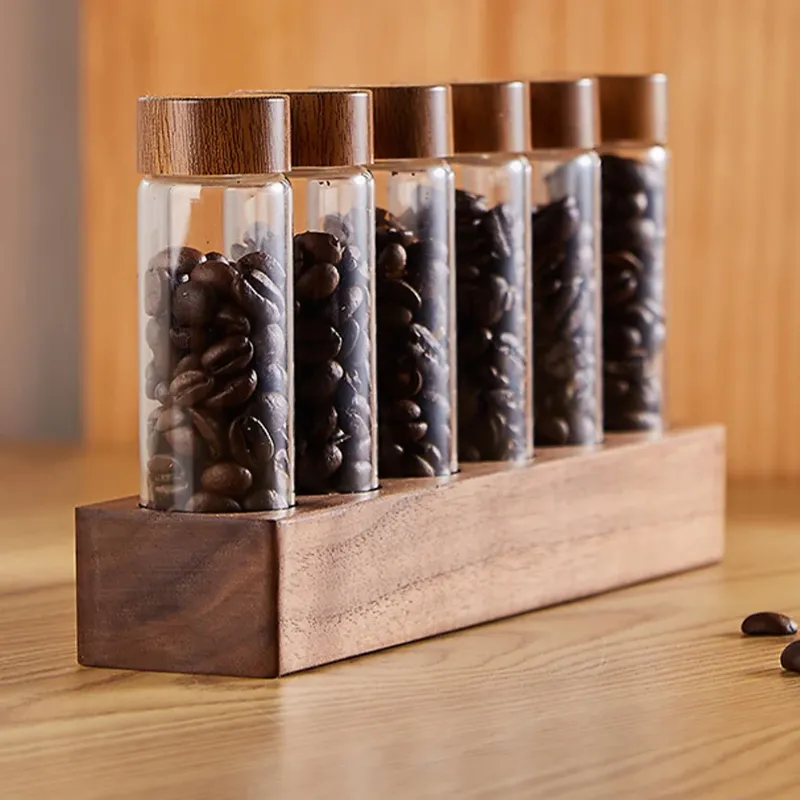 Photo 1 of 1 Set Glass Coffee Bean Container with Wood Stand for Storage Tubes and Jars