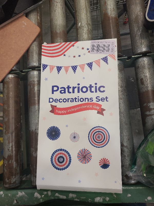 Photo 1 of 29PCS 4th/Fourth of July Patriotic Decorations Set - Red White Blue Paper Fans,USA Flag Pennant,Star Streamer,Pom Poms,Hanging Swirls Party Decor Supplies