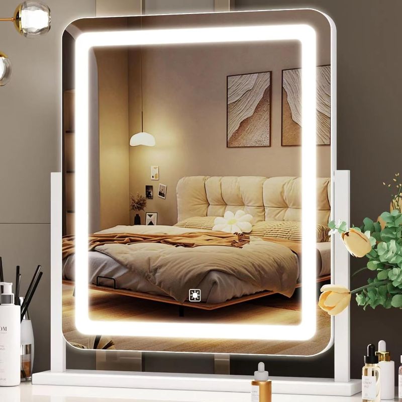 Photo 1 of  Vanity Mirror with Lights 22"x18", Lighted Makeup Mirror with 10X Magnification, Smart Touch 3 Colors Dimmable, 360° Rotation, Women Gift, Dresser Mount, Bathroom (White) 