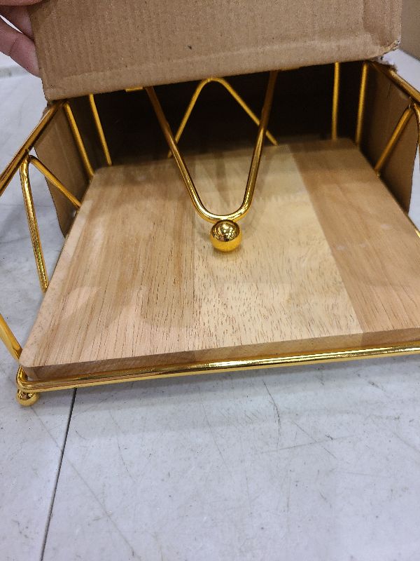 Photo 1 of 7UYUU Gold Napkin Holder for Table, Metal Flat Napkin Holder Wood Base and Weight Arm, Elegant Paper Napkin Dispenser for Kitchen Counter
