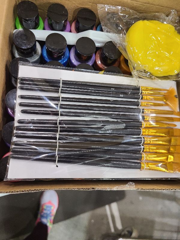 Photo 1 of 52 PCS Metallic Acrylic Paint Set with 12 Brushes, 2 Knives, Palette and Sponge, 36 Colors Art Craft Paints, Easter Basket Stuffers for Kids Adults, Canvas Ceramic Rock Eggs Painting Kit Art Supplies