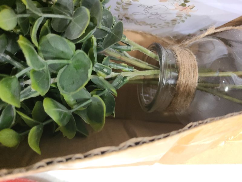 Photo 1 of 2" Artificial Eucalyptus Stems in Glass Vase with Faux Water, Realistic Eucalyptus Leaves Fake Plant Branch Greenery Decoration for Home Farmhouse Bathroom Kitchen Wedding Centerpiece Table Décor