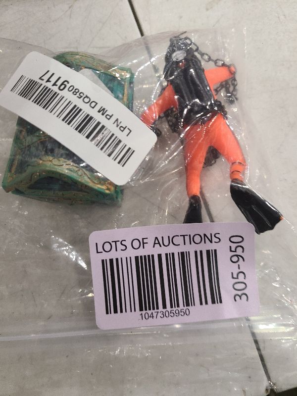 Photo 1 of Eyech Live-Action Aquarium Ornament Creative Undersea Treasure Chest Diver Air Bubbler Aerating for Fish Tank Decorations Orange Color