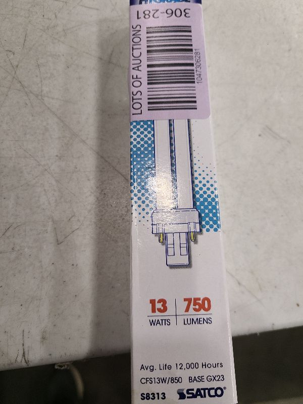 Photo 1 of (Pack of 50) Satco S8313, 5000K 13-Watt GX23 Base T4 Twin 2-Pin Tube for Magnetic Ballasts, Compact Fluorescent Bulb