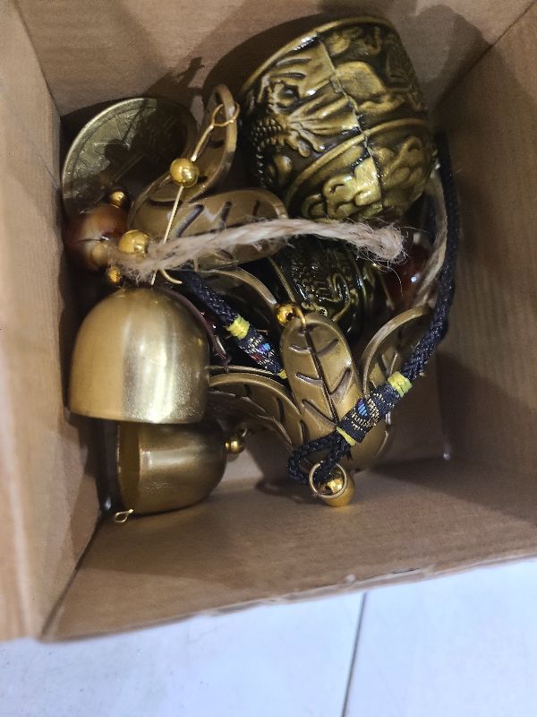 Photo 1 of 4 Pieces Feng Shui Wind Chime Chinese Feng Shui Metal Lucky Bell 3 Hanging Wind Bell Vintage Dragon and Fish Hanging Chime for Good Luck, Safe, Home Garden Patio