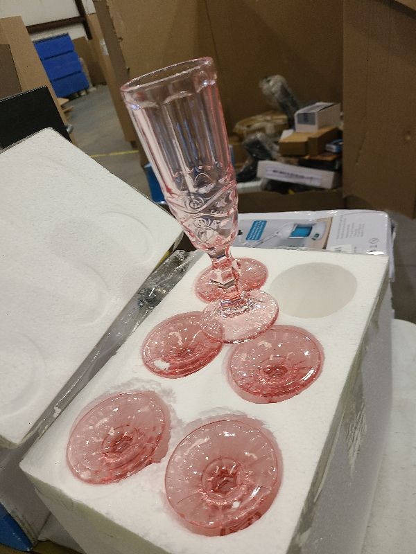Photo 1 of 5 Ounces Wine Glasses Champagne Flutes Goblets Drinking Glasses,Vintage Unique Embossed Pattern Glassware Colored Flutes,High Clear Wedding Toasting Glasses Wine Cups for Bridal Party (6pcs, Pink)