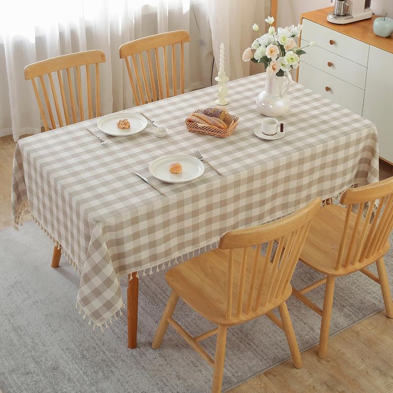 Photo 1 of Glory Season Retro Farmhouse Ruffle Tablecloth Cotton Flounces Trim Washable Table Cover Tablecloths for Rectangle Table Baby Shower Kitchen Party Wedding Decor Off-White, 60''x120''