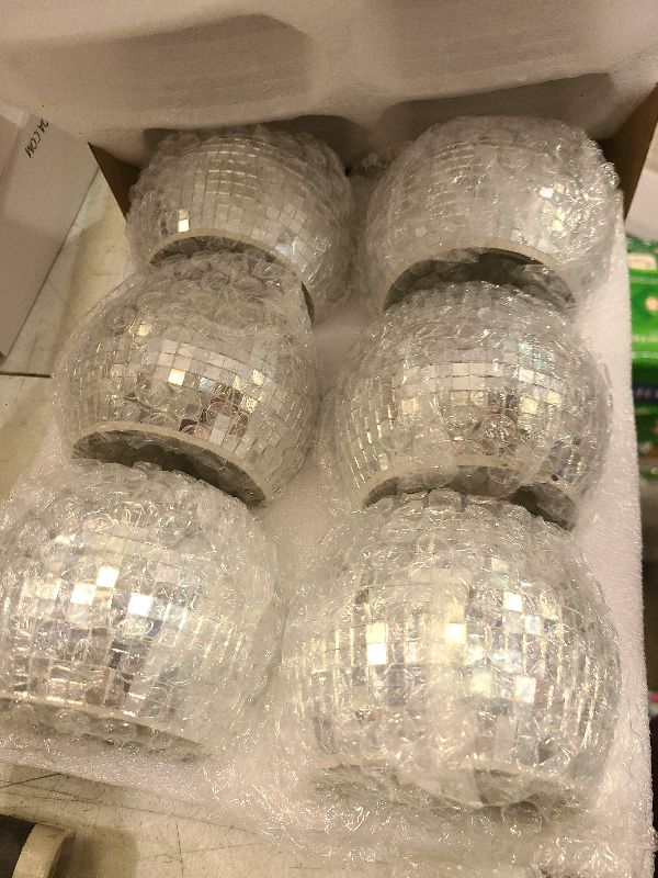 Photo 1 of 6 Pieces Disco Ball Flower Vase Mirror Disco Ball Glass Vase Planter Candle Holder Glass Vase Bulk for Wedding Centerpieces Bedroom Kitchen Office Decoration Birthday(Silver, 3 x 4 Inch)