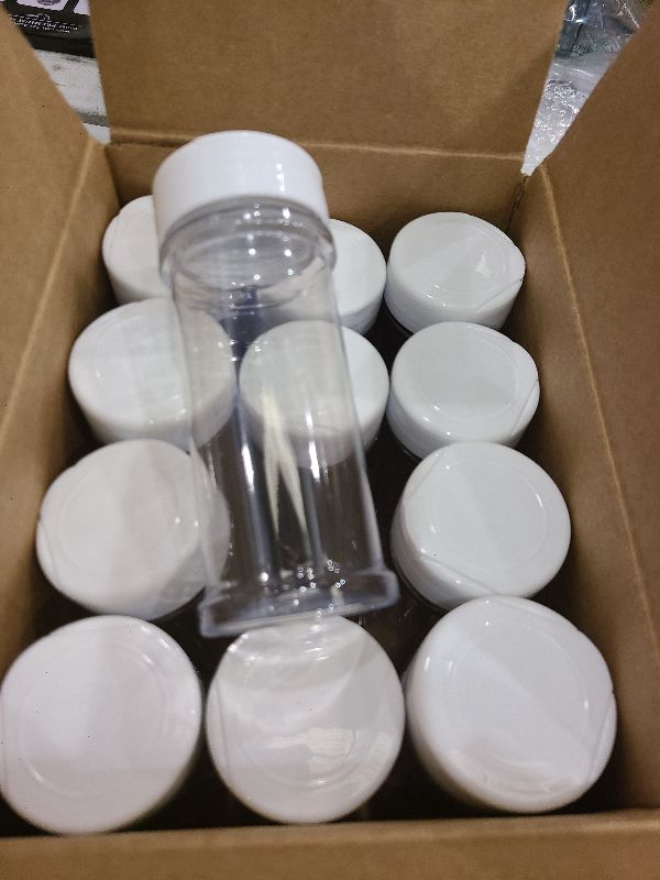 Photo 1 of 12 Pack of 6 Oz. Empty Clear Plastic Spice Bottles with White Sprinkle Top Lids For Storing and Dispensing Salt, Sweeteners and Spices - Food-Grade Spice Jars for Kitchen and Home Spice Organization