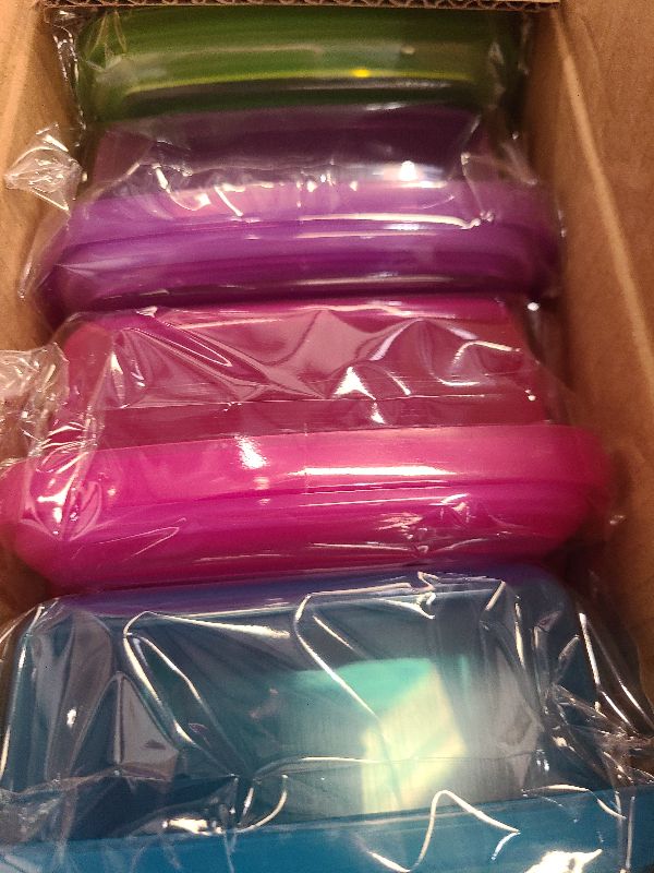 Photo 1 of 4 Pack Plastic Snack Containers with Lids, 2 Compartment Food Container for Kids Snack Box, Travel Bento Lunch Containers with forks for Fruits/Candies, Divided Food Storage Containers for School