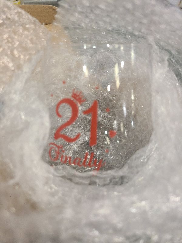 Photo 1 of 21 Birthday Stemless Wine Glass 21th Birthday Wine Glass Present Anniversary Glasses gift for Man Women Birthday Party Wedding Anniversary Decorations, 17 oz, FINALLY 21- IN RED
