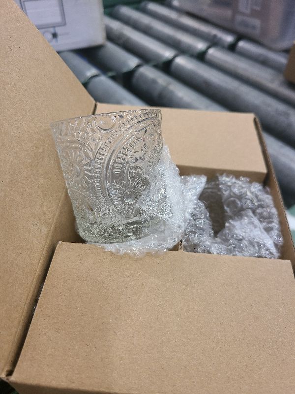 Photo 1 of 6 Pack Sun Moon Star Embossed Glass Tea Light Candle Holders - Votive Candle Holders for Wedding, Party, Home Decor, and Table Centerpieces (Clear Glass)