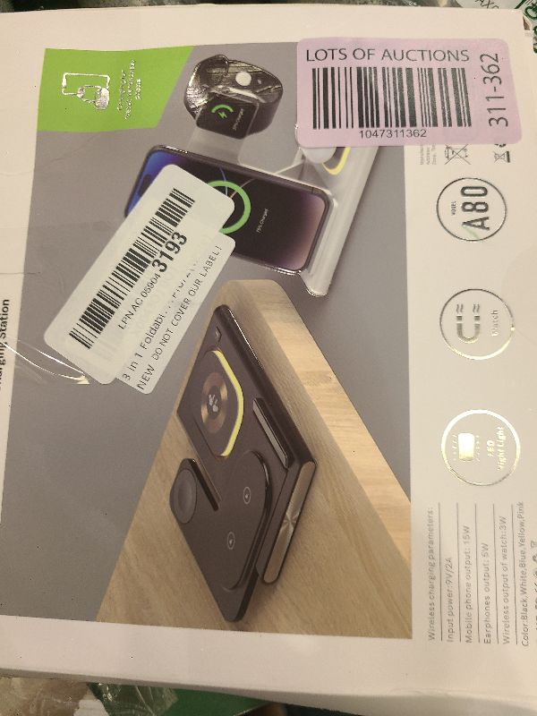 Photo 1 of 3 in 1 Foldable Charging Station for Apple Products,Fast Wireless Charger Travel Dock Adapter&Light for iPhone 16/15/14/13/12/11/X/XS,for iWatch 10/9/8/7/Ultra2/Ultra/SE,for AirPods 4/3/2/Pro/2(White)