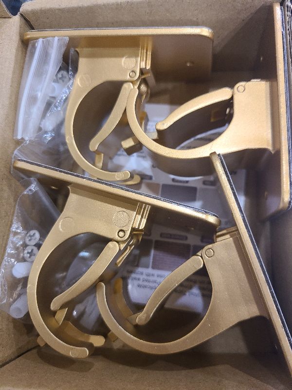 Photo 1 of 4PCS No Drill Curtain Brackets, Self-Adhesive Rod Holders, Universal Plastic Nail Free, Adjustable for Rods Less Than 1.57 Inch Diameter (Gold)