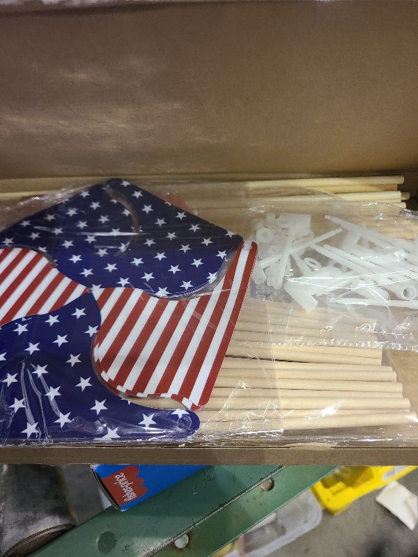 Photo 1 of 4th of July Decorations - Memorial Day Decorations - 36 Patriotic Stars and Stripes Pinwheels & Flags - Fourth of July Deals Accessories Decor Outdoor for Independence Day Parade Table Party Supplies Home Yard Garden