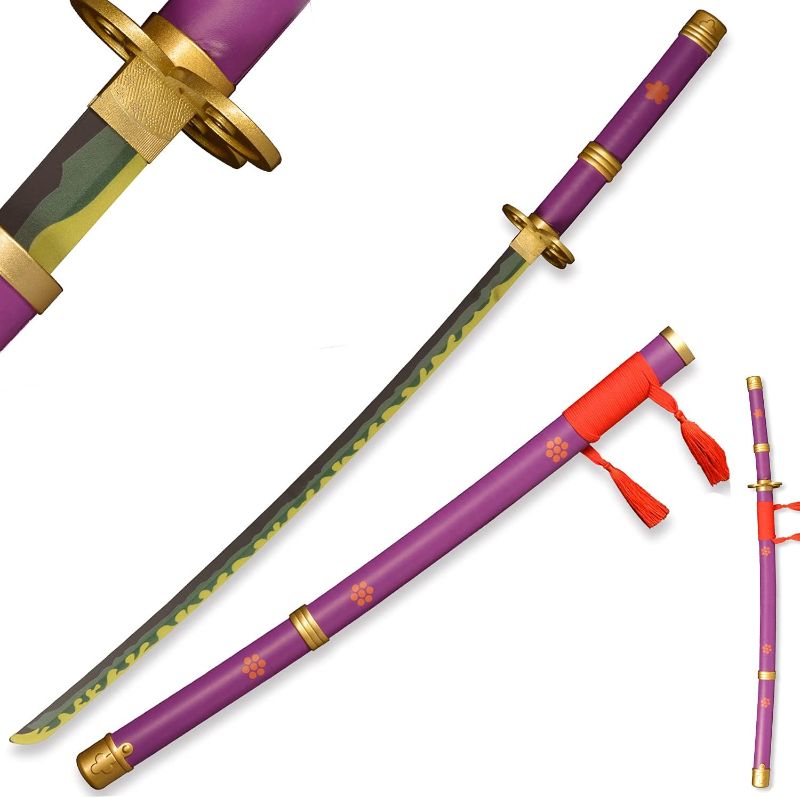 Photo 1 of  Sword fort Roronoa Zoro Swords Real Steel Handmade Katana Japanese Anime Cosplay Sword, Yama Enma Arashi Sword-Purple 