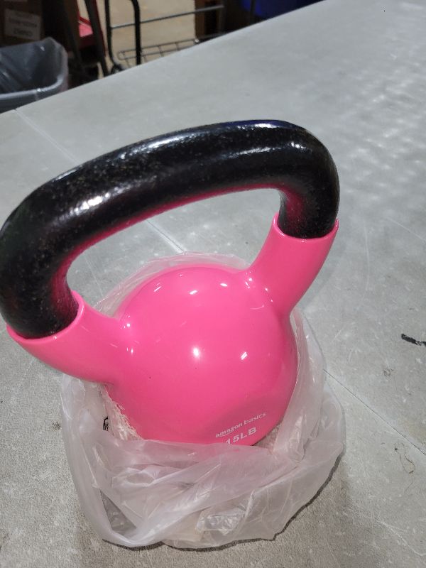 Photo 1 of Amazon Basics Vinyl Kettlebell, 15 Pounds, Pink