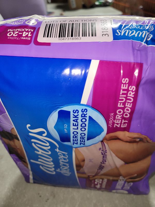 Photo 1 of Always Discreet, Incontinence & Postpartum Underwear For Women, Classic Cut, Size Large, Maximum Absorbency, Disposable, 17 Count