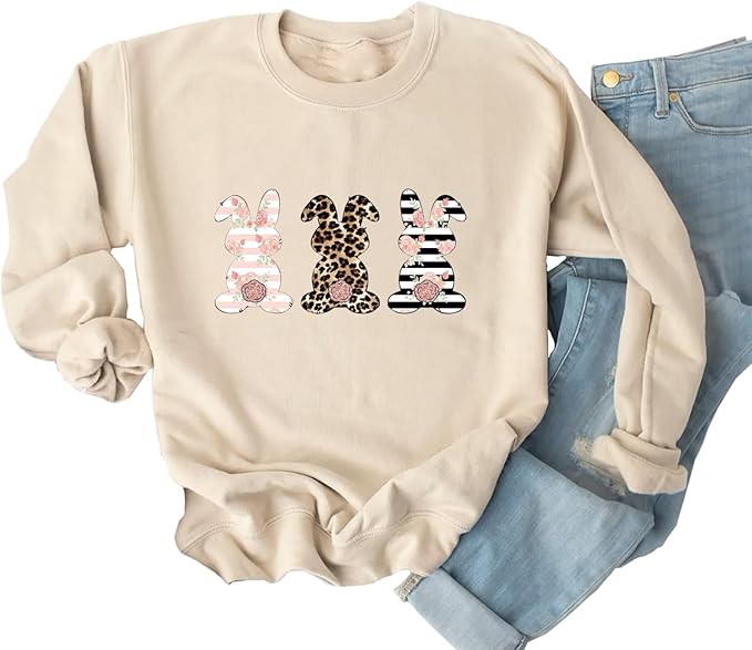 Photo 1 of (COLOR-TAN, XL) tiqwova Women Vintage Printed Long Sleeve Pullover Sweatshirt, Loose Caual Shirt Tops for Womens
