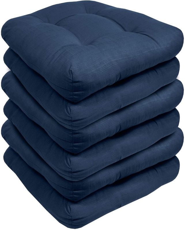 Photo 1 of **HAS SOME DISCOLORATION**
Sweet Home Collection Patio Cushions Outdoor Chair Pads Premium Comfortable Thick Fiber Fill Tufted 19" x 19" Seat Cover, 6 Pack, Navy Blue 