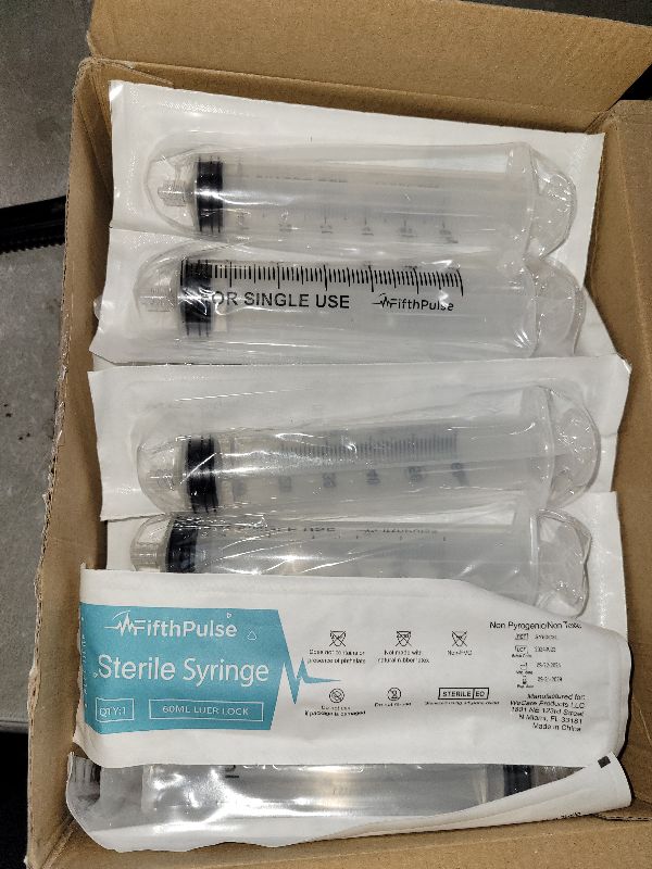 Photo 1 of 60 ml Syringe without Needle - 25 Pack of Individually Wrapped Disposable Syringes - Good for Medical, Scientific Lab, Home Use, and More - Sterile Luer Lock Syringes