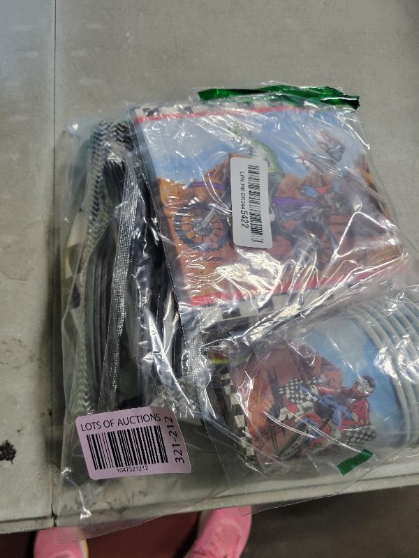 Photo 1 of 93 Pcs Dirt Bike Party Decorations Tableware Set - Serves 8 - Motorcycle Biker Birthday Supplies Includes Party Dinner Paper Plates Dessert Plates Cups and Napkins Cutlery Set
