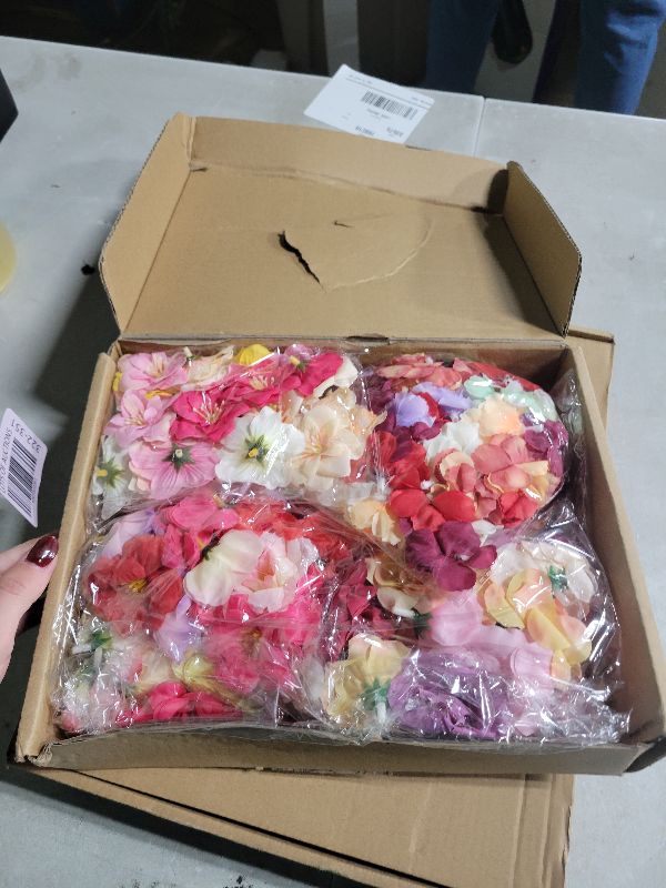 Photo 1 of 210 Pcs Mini Silk Flower Heads Small Fake Rose Daisy Faux Flowers Bulk for Crafts Artificial Loose Fabric Flowers Heads Sunflower Bulk for Wedding Hair Cap Dresses Decorations (Bright Pink Mixed)