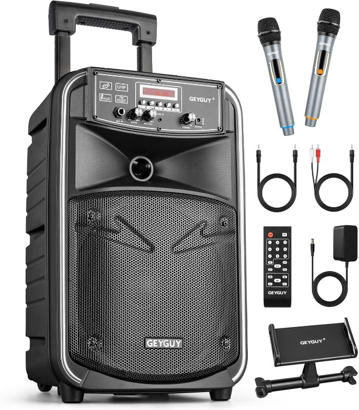 Photo 1 of  GTSK10-1 Karaoke Machine, Portable Bluetooth Speaker with 2 Wireless Karaoke Microphones for Adults, Live Streaming & Voice Monitoring, Tablet Lyrics Display Holder, DJ Lights/TV for Party & Church 