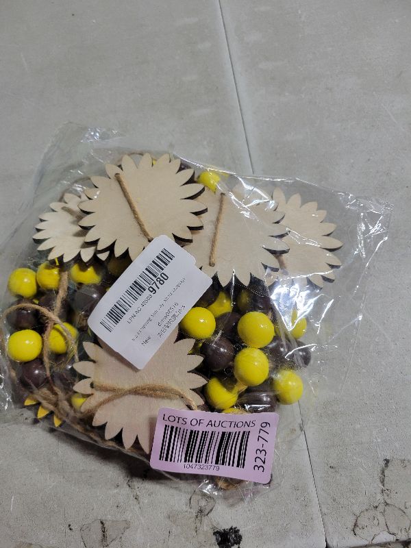 Photo 1 of 8.2 Ft Spring Sunflower Wooden Beads Garland Sunflower Garland with Wooden Beads Rustic Farmhouse Wood Beads Sunflower Hanging Banner for Home Office Party Decor Tiered Tray Shelf Displays