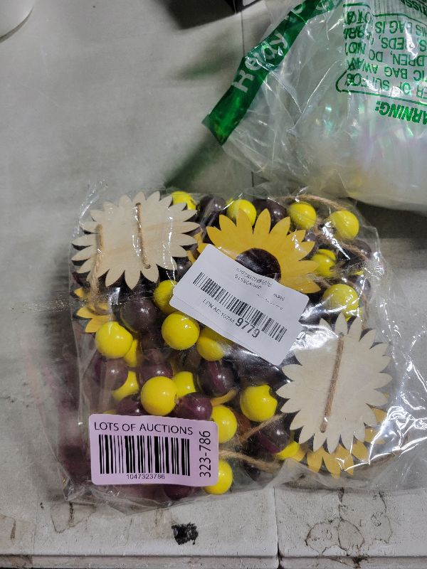 Photo 1 of 8.2 Ft Spring Sunflower Wooden Beads Garland Sunflower Garland with Wooden Beads Rustic Farmhouse Wood Beads Sunflower Hanging Banner for Home Office Party Decor Tiered Tray Shelf Displays
