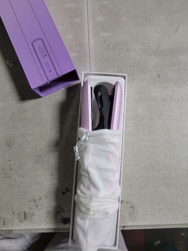 Photo 1 of 2-in-1 Cordless Hair Straightener and Curler, Portable Mini Flat Iron with Rechargeable, Wireless Curling Iron for Travel, Purple