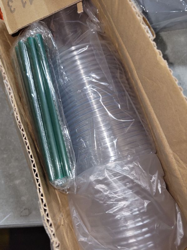 Photo 1 of 12 oz Clear Plastic Cups with Lids and STRAWS, Disposable Drinking Cups for Cold Drinks, Iced Coffee, Milkshakes, Smoothies, 25 Sets