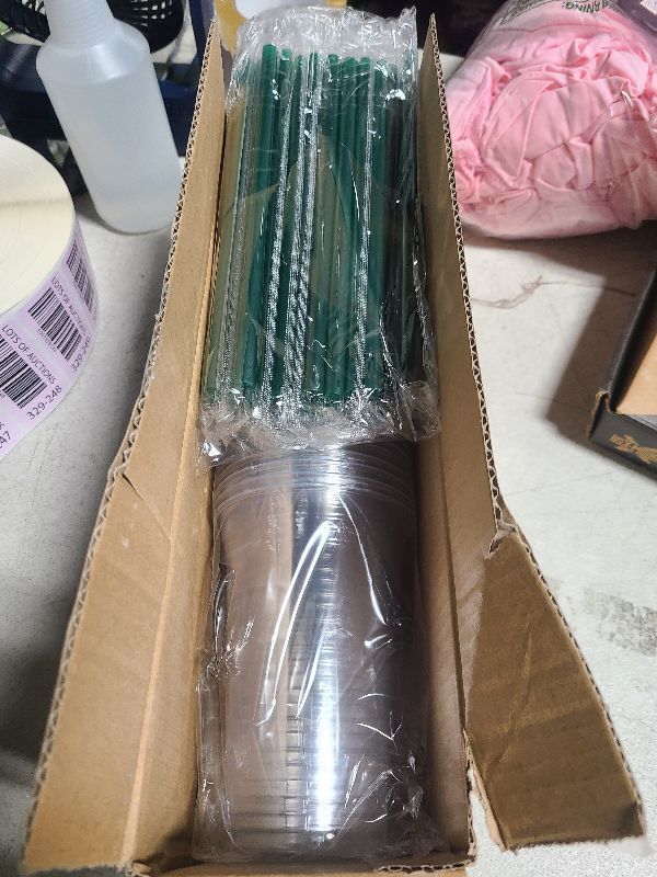 Photo 1 of 20 oz Clear Plastic Cups with Lids and STRAWS, Disposable Drinking Cups for Cold Drinks, Iced Coffee, Milkshakes, Smoothies, 25 Sets
