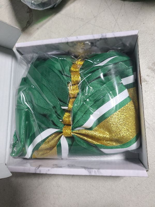 Photo 1 of 8 PCS Large Glitter Cheer Bows 8" Hair Bows Sparkly Cheerleading Softball Team Bow Hair Ponytail Holder Accessories for cheerleaders football Competition Sports- Gold Green White